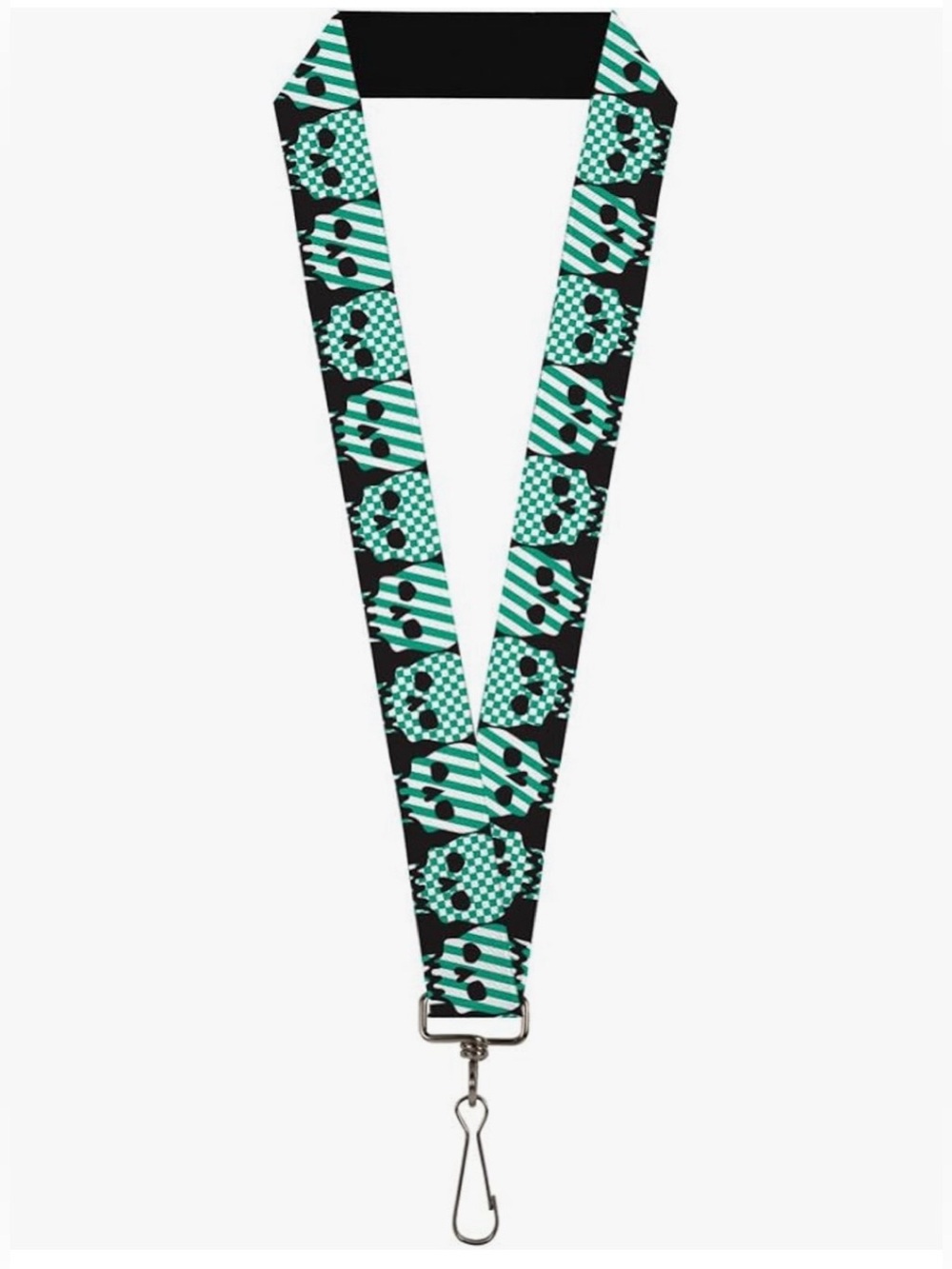 Buckle-Down Lanyard - 1.0" - Checker & Stripe Skulls Black/white/green Accessory